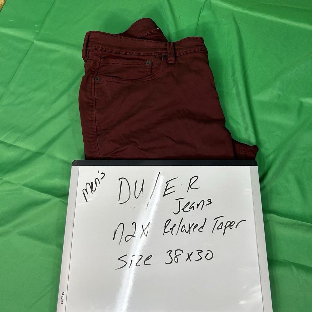 DUER N2X Relaxed Taper Jeans Burgundy Red Size 38x30 Stretch Casual Pants - Picture 6 of 6
